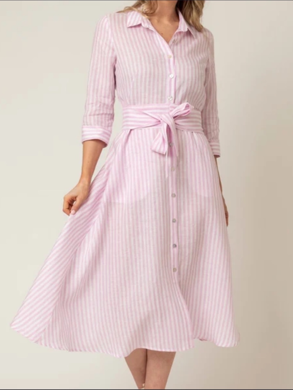 Everly striped pink button down dress